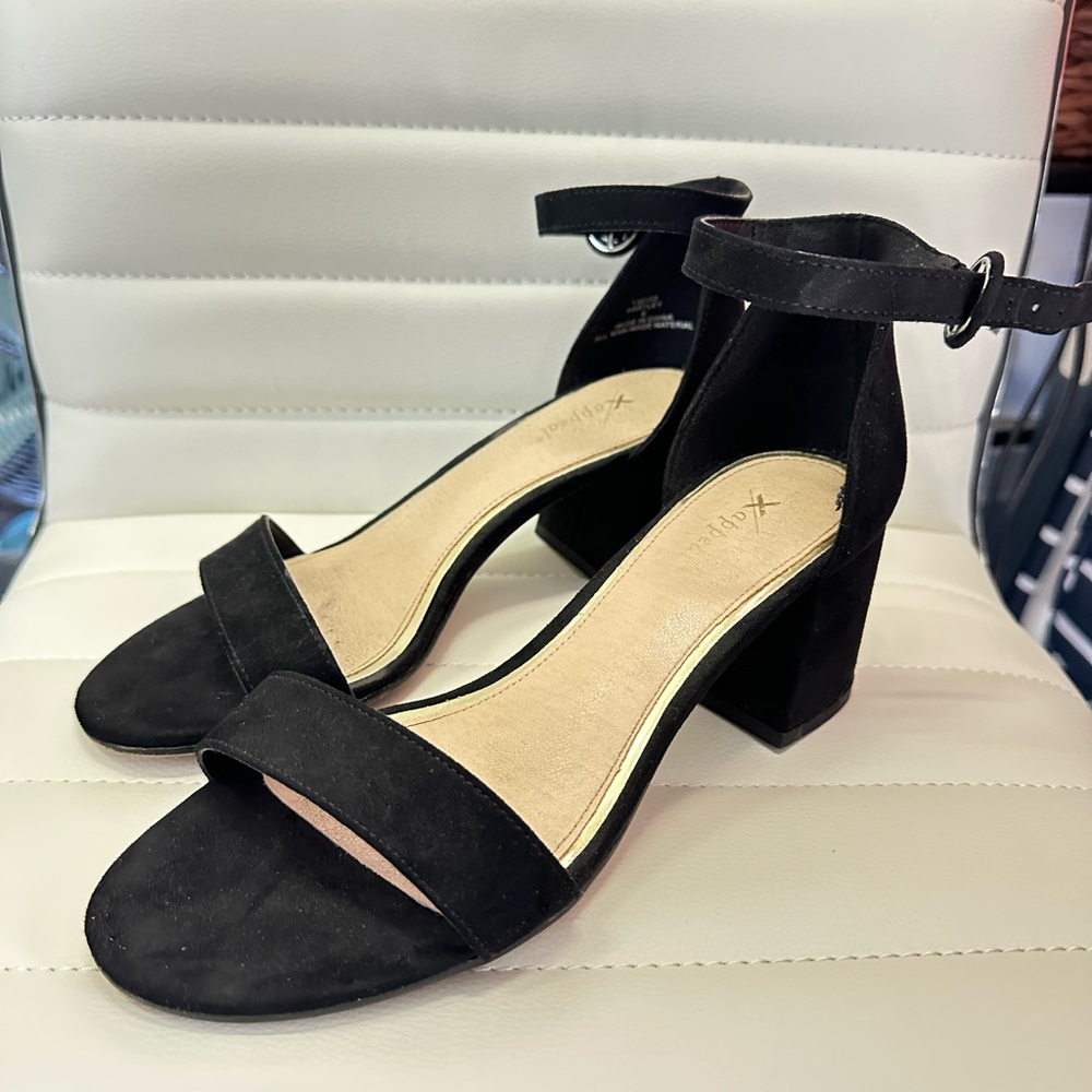 Xappeal Black Ankle Strap Block Heels